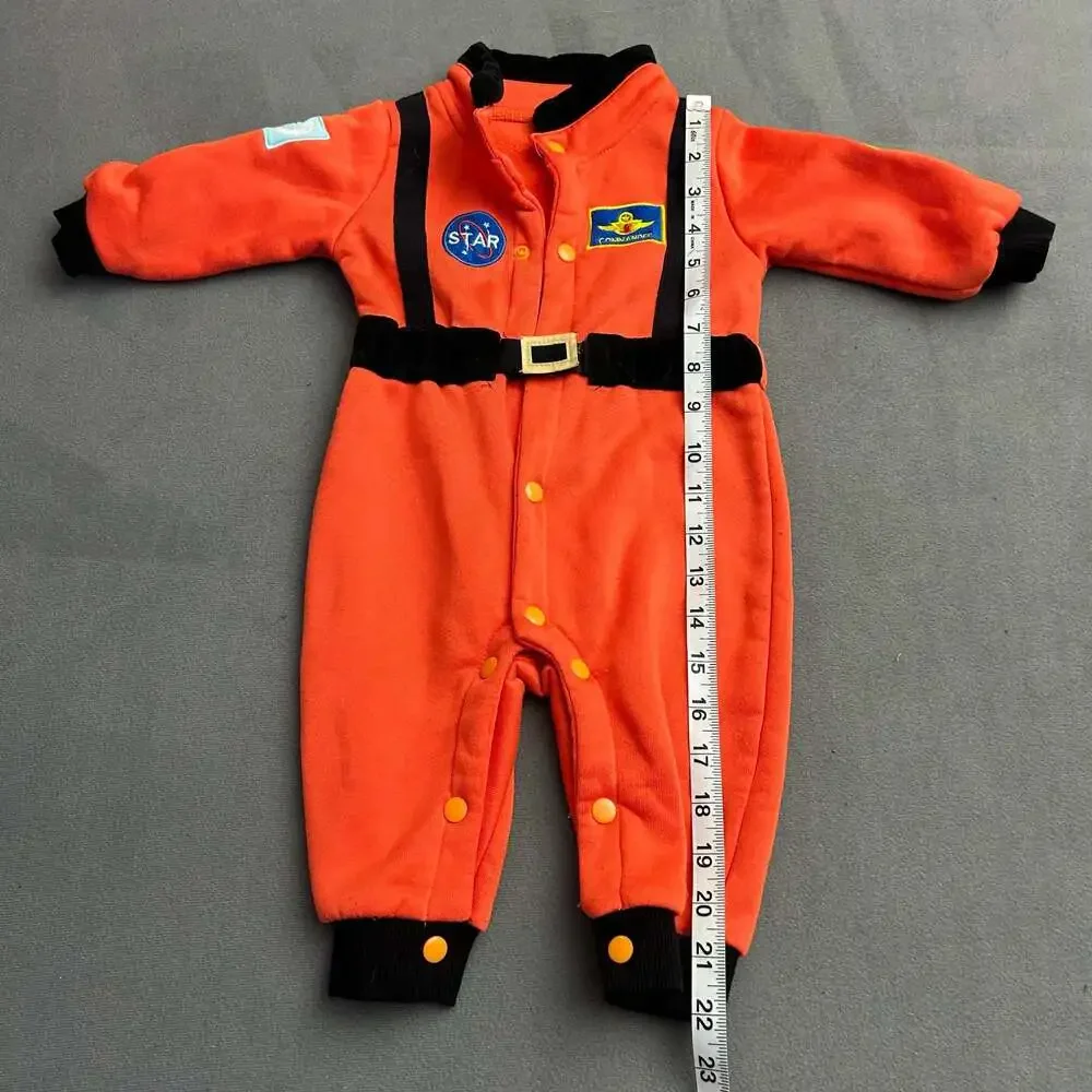 Baby Infant Orange Astronaut Space Suit Fleece Jumpsuit Costume Romper